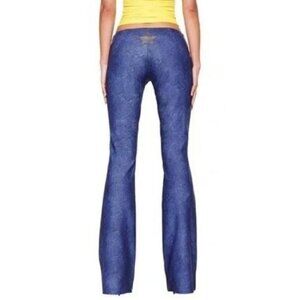 New L.AM.GIA Washed Navy Blue Faux Vegan Leather Stretch Flared Leg Pants